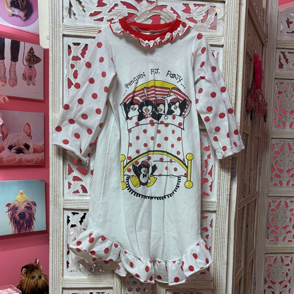 Vintage Candlesticks Penguin PJ Party Nightgown with Red Polka Dots Size:6